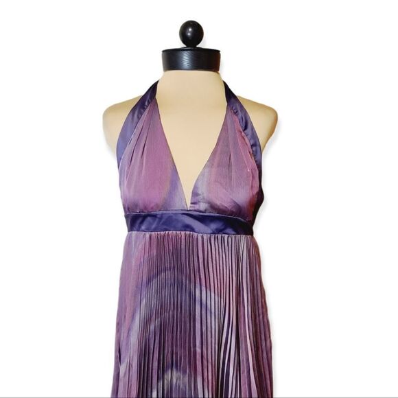 BCBGeneration Purple Pink Pleated Chiffon Halter Dress Size 4 - Picture 2 of 6
